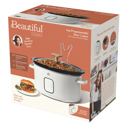 Beautiful 6 Qt Programmable Slow Cooker, White Icing by Drew Barrymore
