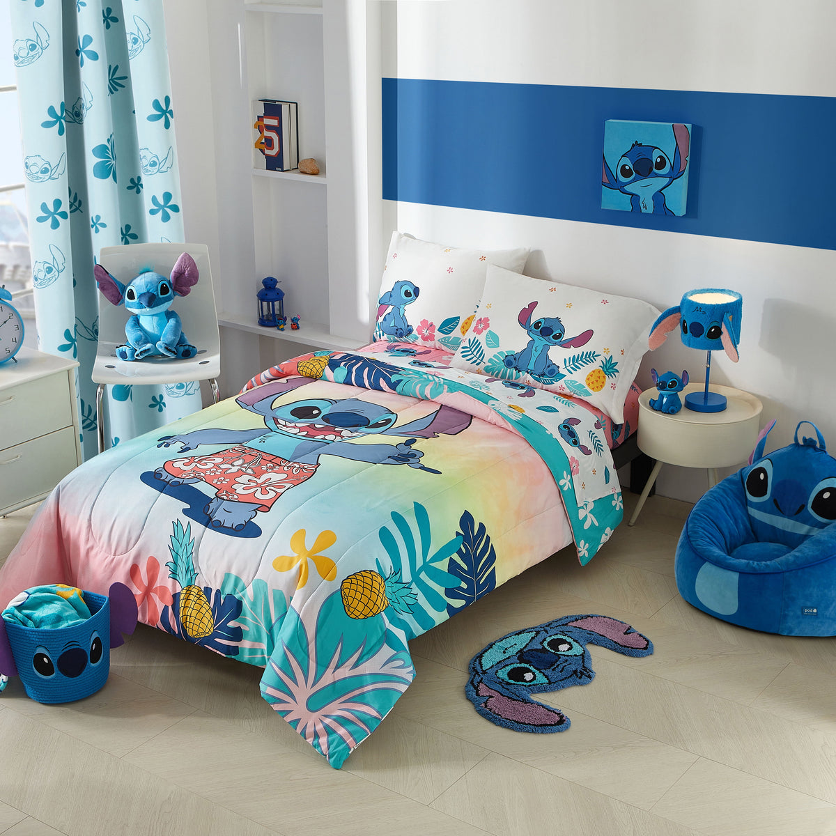 Disney Stitch Kids' Compressed Foam Bean Bag Chair, Blue