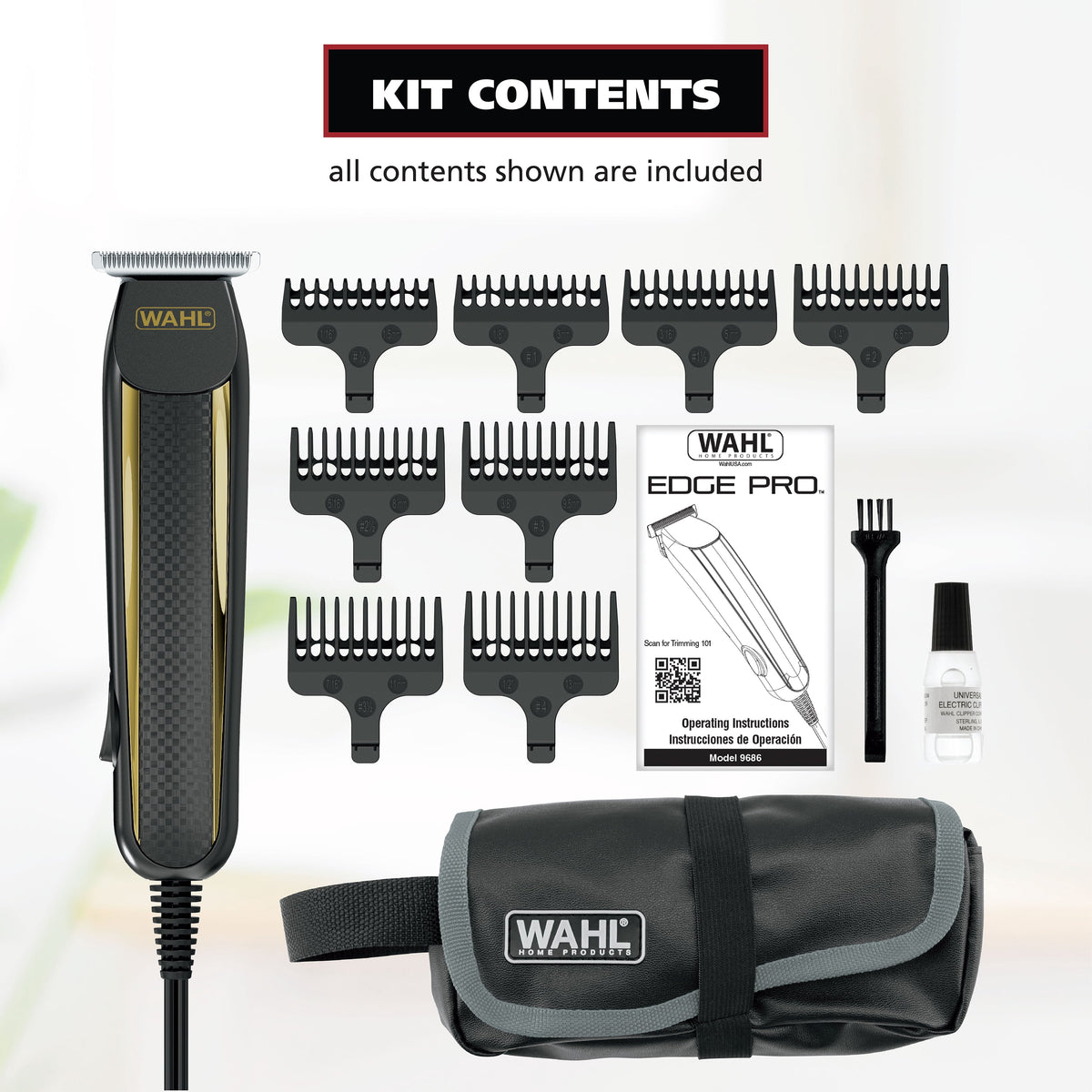 Wahl Edge Pro Corded Trimmer, Ultra-Close T-Blade, Bump-Free Men's Hair Cutting Kit, 9686-300