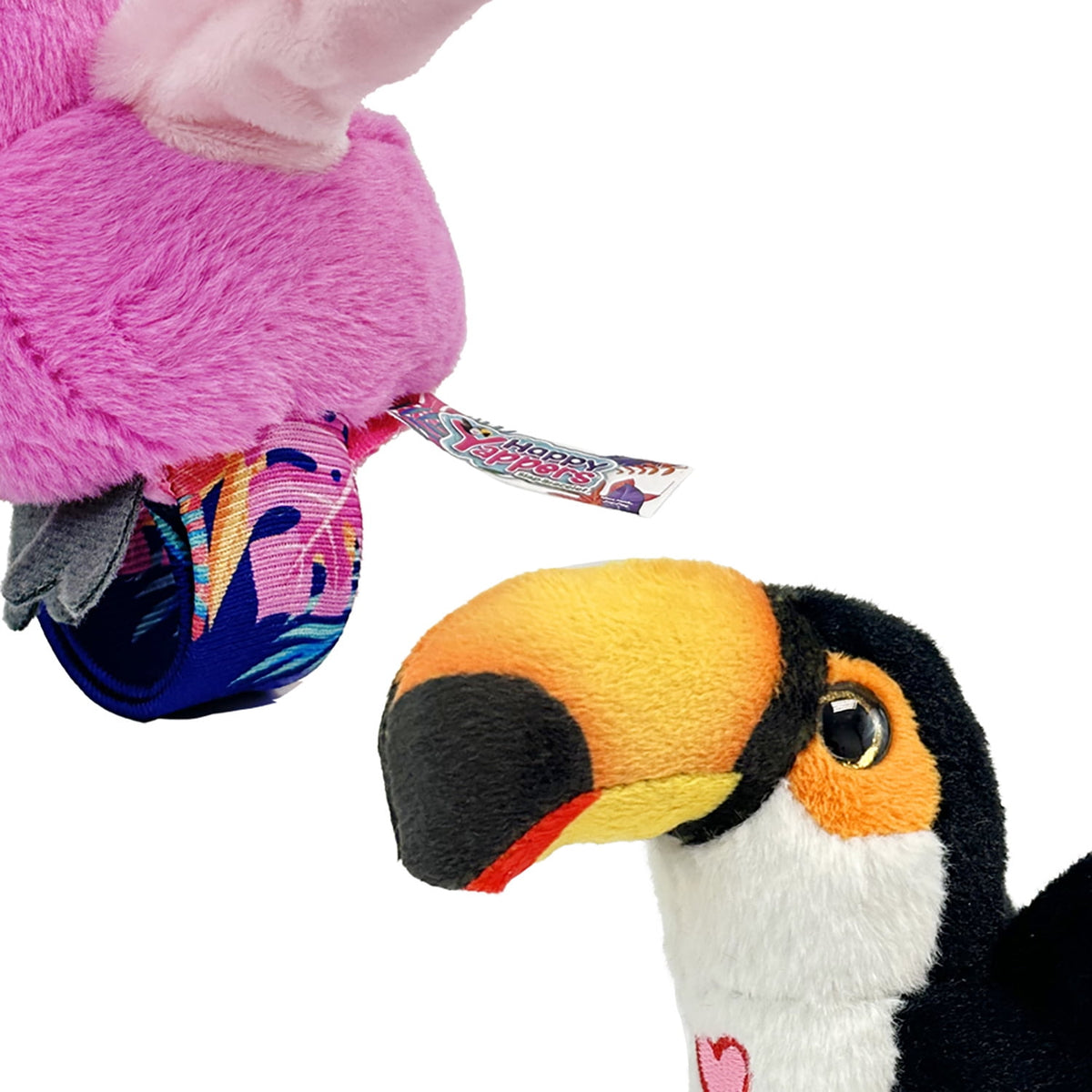 Happy Yappers: Birds 2 Pack - Toucan & Flamingo - Slap Bracelet Interactive Plush Toy Birds, They Chat-Sing-Mimic Each Other, Flap Wings, Kids 3+