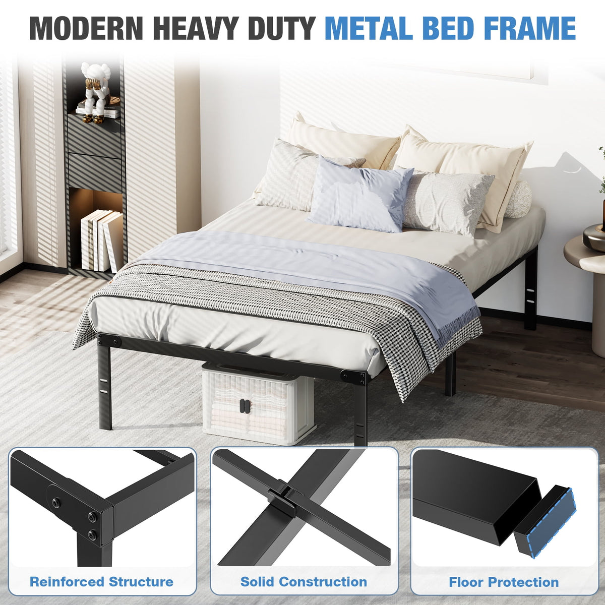CONCETTA 14" Twin Bed Frame, Heavy Duty Metal Platform Bed Frame with Underbed Storage for Bedroom, No Box Spring Required, Black