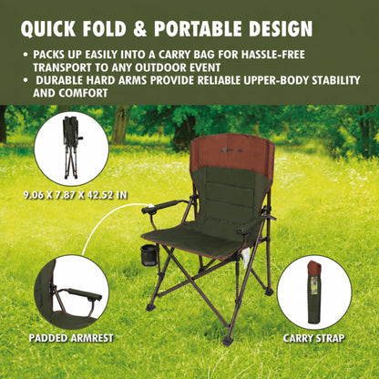 Ozark Trail Heavy Duty Hard Arm Camp Chair, Adjustable Cupholder, Tensioned Seat Fabric, Brown