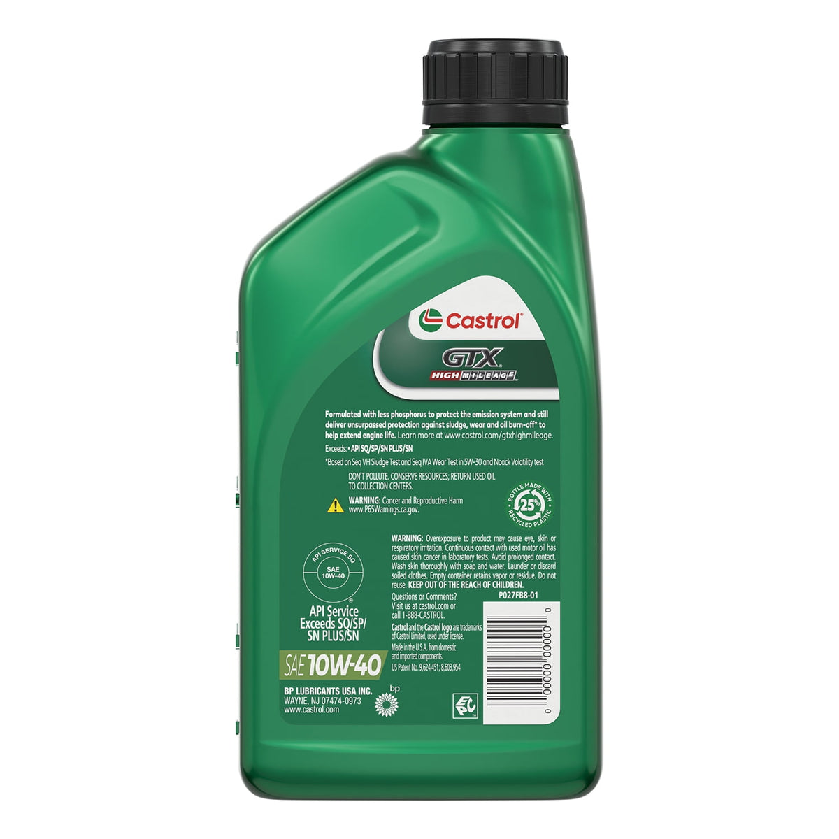 (5 pack) Castrol GTX High Mileage 10W-40 Synthetic Blend Motor Oil, 1 Quart