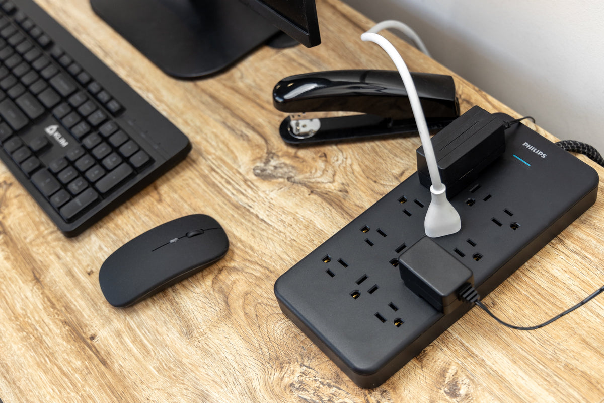 Philips Surge Protector Power Strip, 12 Outlet (Wide Spaced), 3500 Joules, Braided Cord, 6ft, Black