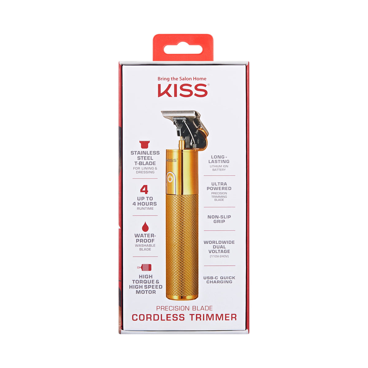 Kiss Precision Blade Cordless Hair Trimmer, Stainless Steel T-Blade, High-Speed Motor, Gold, 8 Pieces