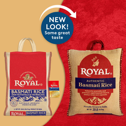 Authentic Royal Naturally Aged Indian White Basmati Rice, Long-Grain, Gluten-free - 20 lb. Bag