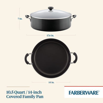 Farberware Easy Clean 14 in Covered Family Pan, DiamondMax Nonstick, Dishwasher Safe, Black