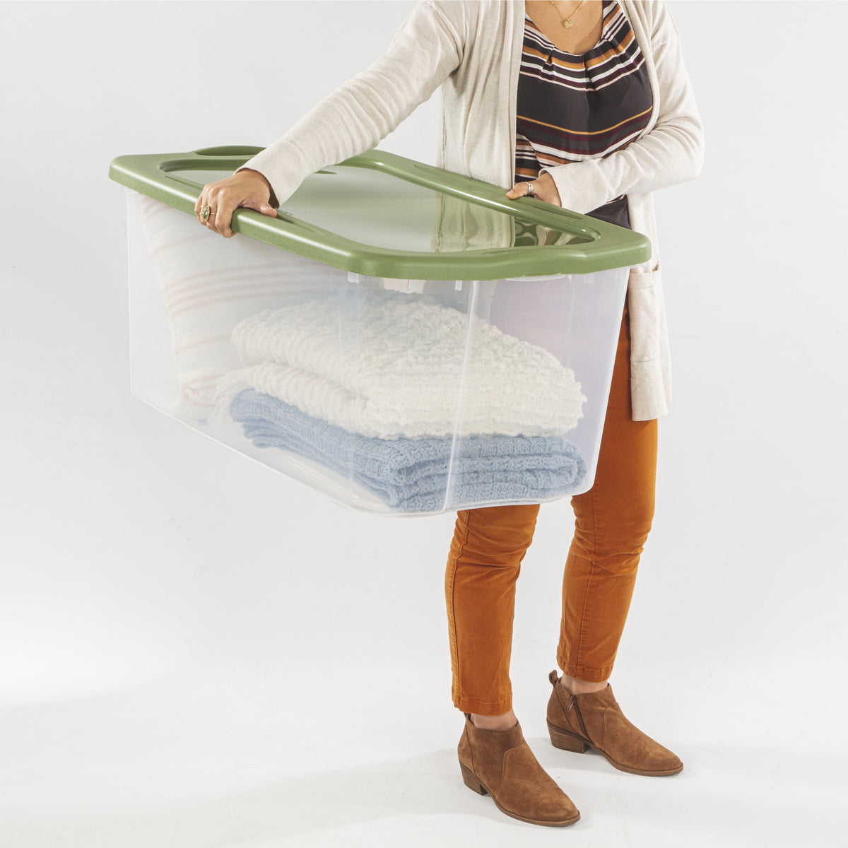 Sterilite Extra Large EZ Carry Storage Bin, 120 Quart Clear Plastic Storage Container with Full-Grip Handles, Green, 4 Pack