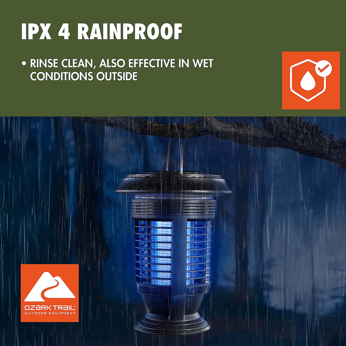 Ozark Trail Rechargeable Self-Cleaning Electronic Bug Zapper for Outdoor Use, Black