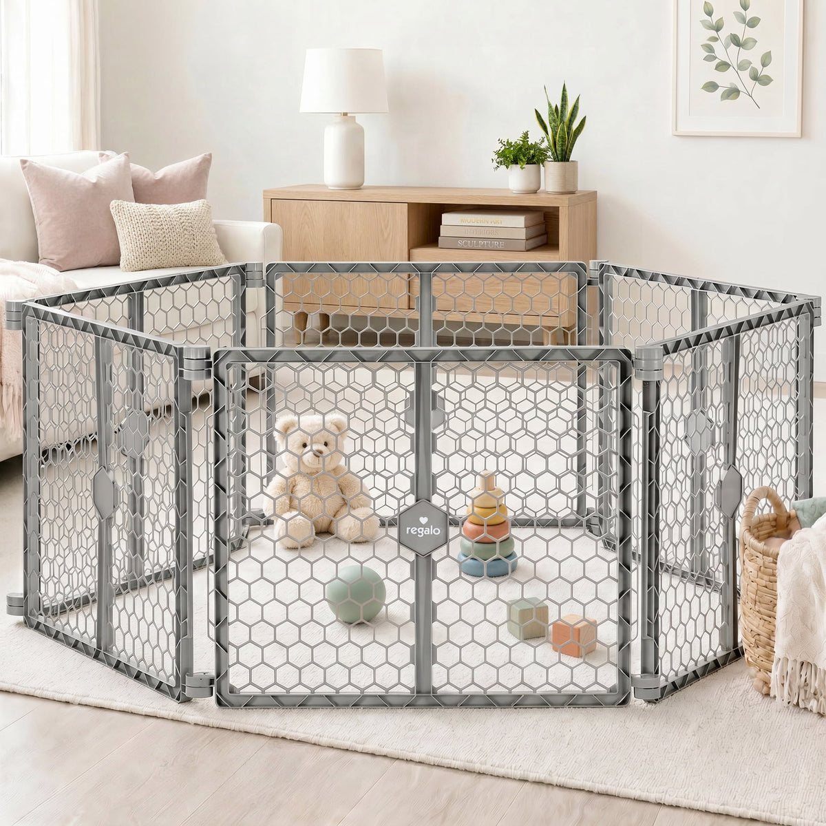 Regalo 2-in-1 Super Wide Baby Gate & Play Yard Plastic 192 Inches, Gray