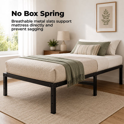 Alvantor Metal Bed Frame 16 Inch Tall, Heavy Duty Sturdy Mattress Foundation, No Box Spring Needed, Easy to Assemble, Under-bed Storage Space, Black