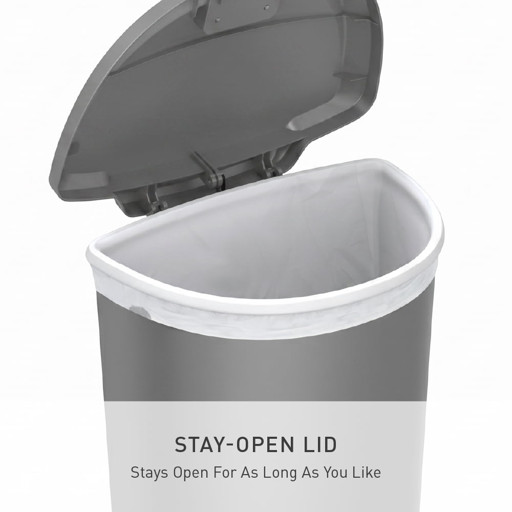 simplehuman Kitchen Trash Can, 13 Gallon Plastic Step Garbage Bin with Secure Slide Lock, Soft Close Lid, Gray
