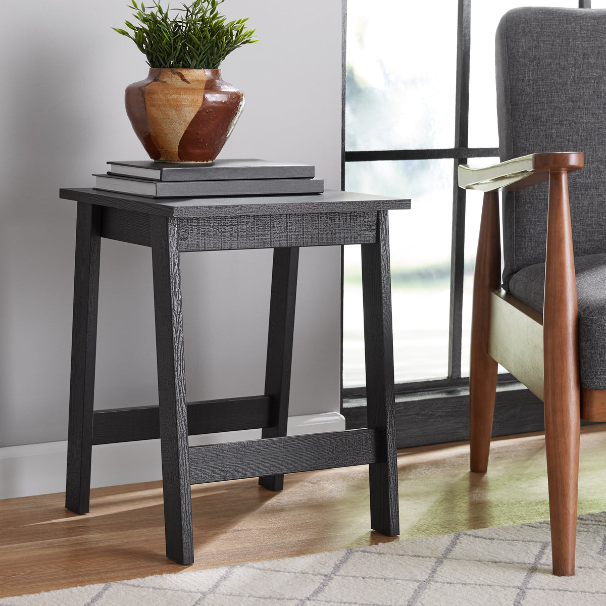 (2 pack) Mainstays Small Square Side Table, Black Finish