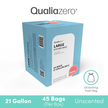 Qualiazero Unscented 21 Gallon Drawstring Trash Bags, 90 Count