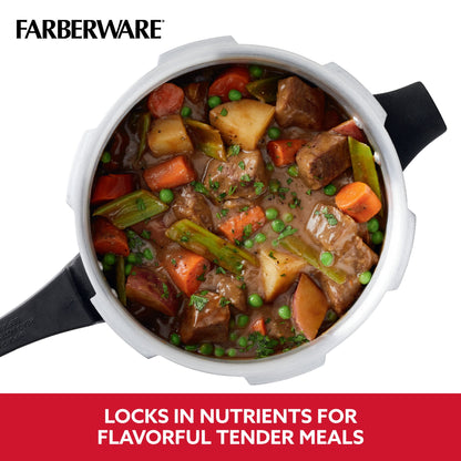Farberware 6 qt Aluminum Stovetop Pressure Cooker, Induction Compatible, Silver