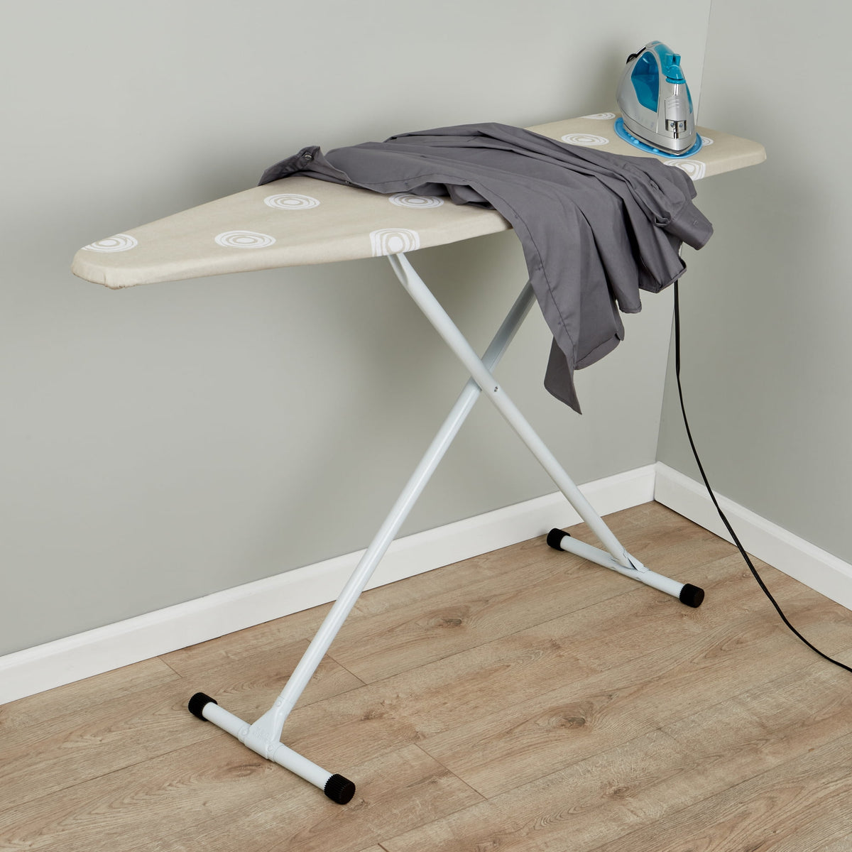 Mainstays T-Leg Ironing Board, 53 in x 14 in, Adjustable Height, Steel Frame, Cotton Cover