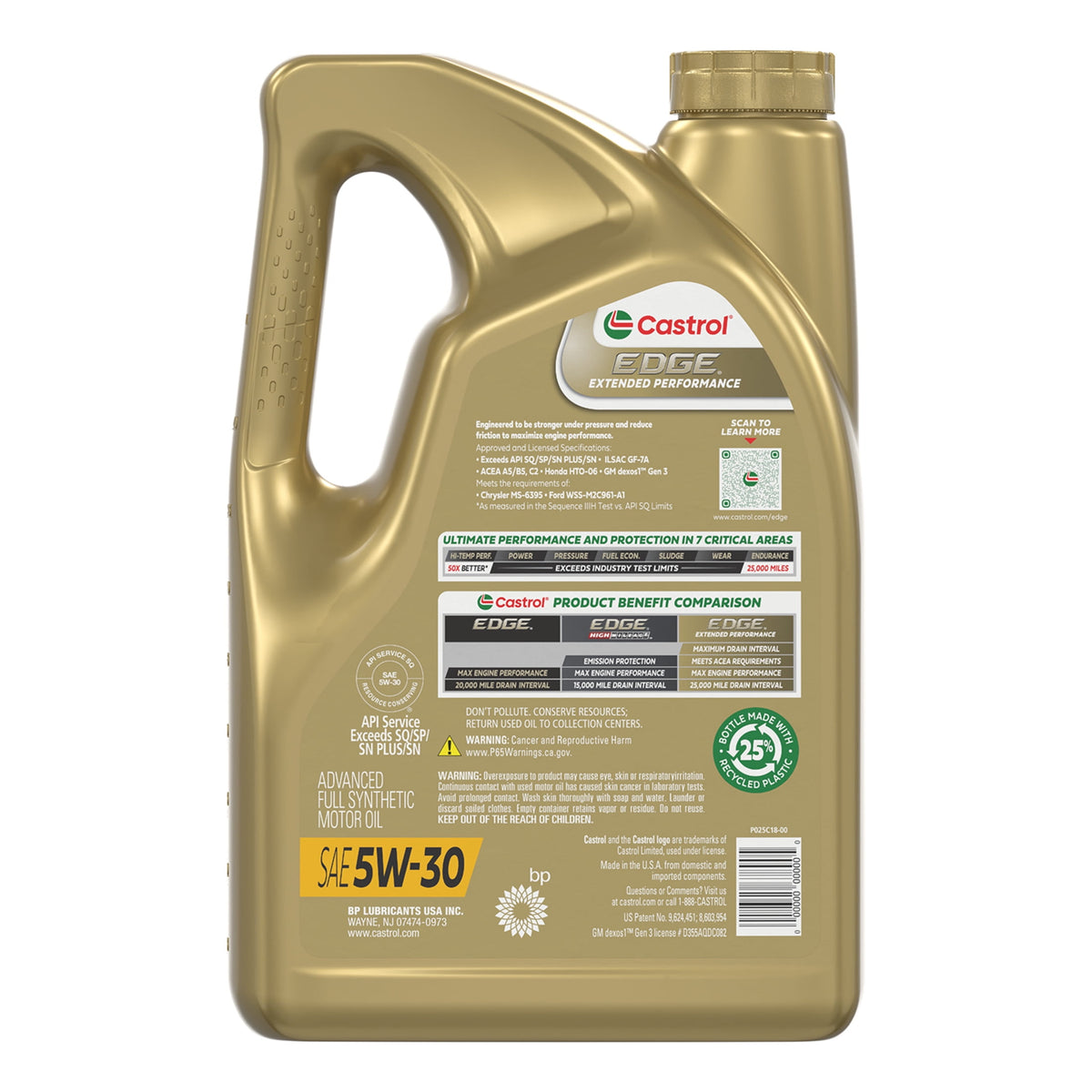Castrol EDGE Extended Performance 5W-30 Advanced Full Synthetic Motor Oil, 5 Quarts
