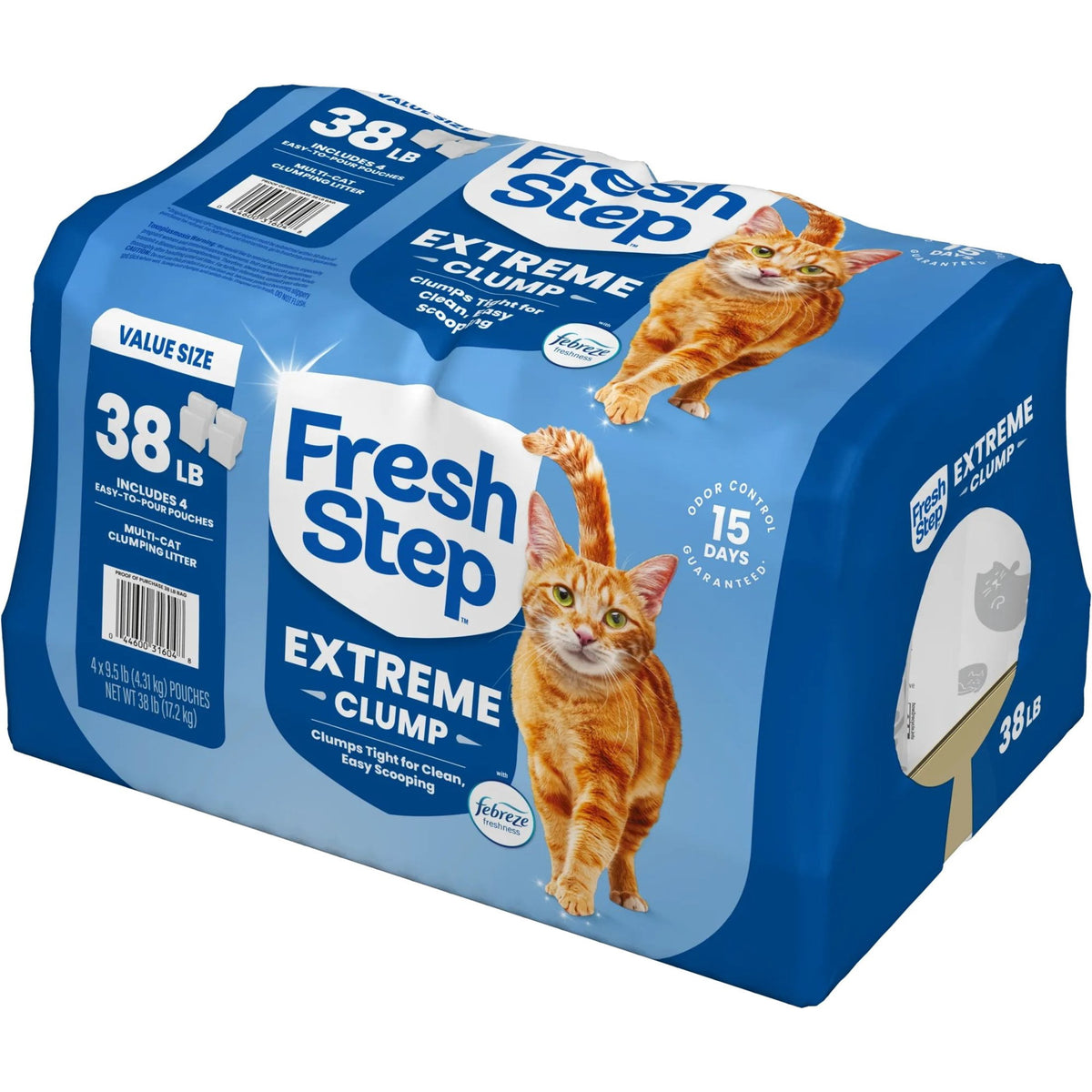 Fresh Step Extreme Clump Multi-Cat Clumping Cat Litter, Febreze Freshness Scent, 38 lb, Easy Pour Pouches (4 Pack)