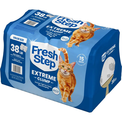 Fresh Step Extreme Clump Multi-Cat Clumping Cat Litter, Febreze Freshness Scent, 38 lb, Easy Pour Pouches (4 Pack)