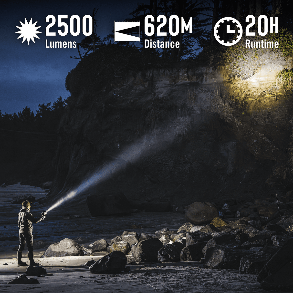 Coast LS20R 2500 Lumen Rechargeable LED Spotlight, 1/4 Mile Beam Distance, SOS Mode, IP67 Waterproof