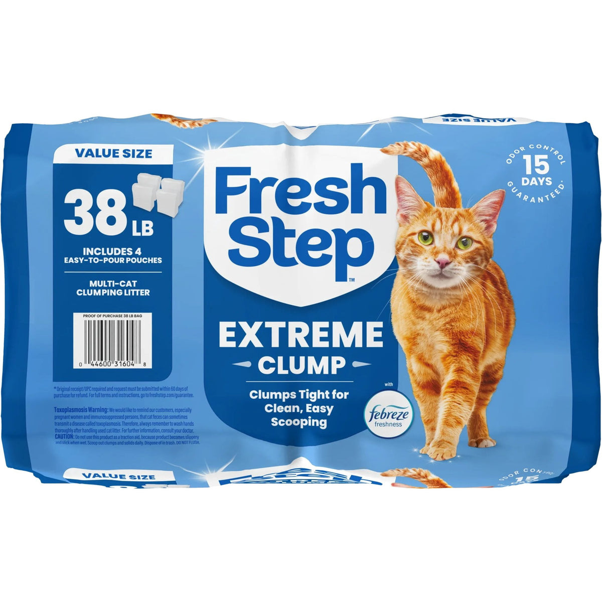 Fresh Step Extreme Clump Multi-Cat Clumping Cat Litter, Febreze Freshness Scent, 38 lb, Easy Pour Pouches (4 Pack)