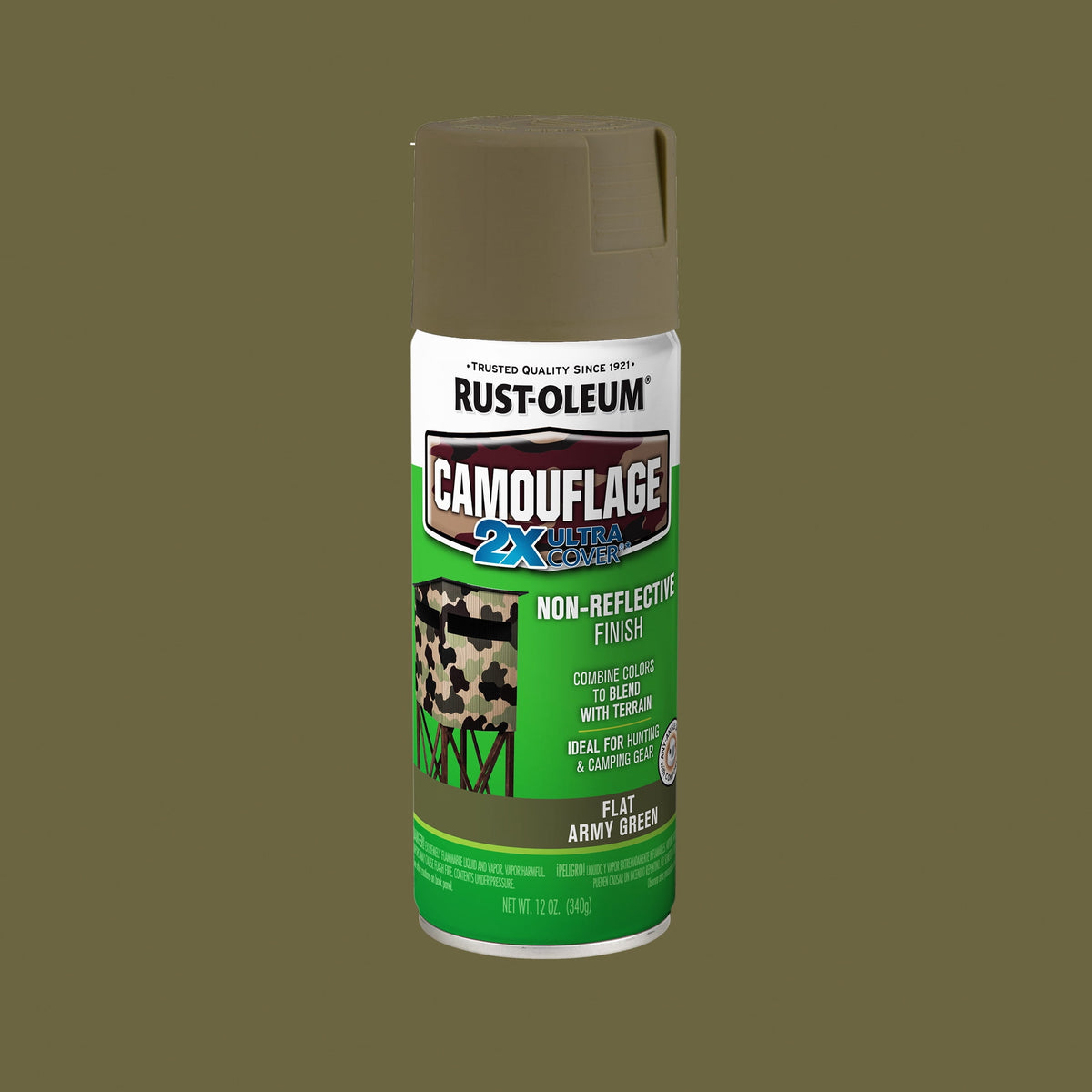 (6 pack) Army Green, Rust-Oleum Camouflage 2X Ultra Cover Flat Spray Paint-279176, 12 oz