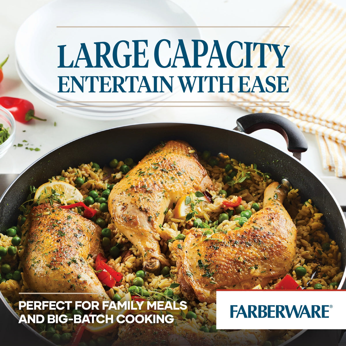 Farberware Easy Clean 14 in Covered Family Pan, DiamondMax Nonstick, Dishwasher Safe, Black