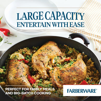 Farberware Easy Clean 14 in Covered Family Pan, DiamondMax Nonstick, Dishwasher Safe, Black