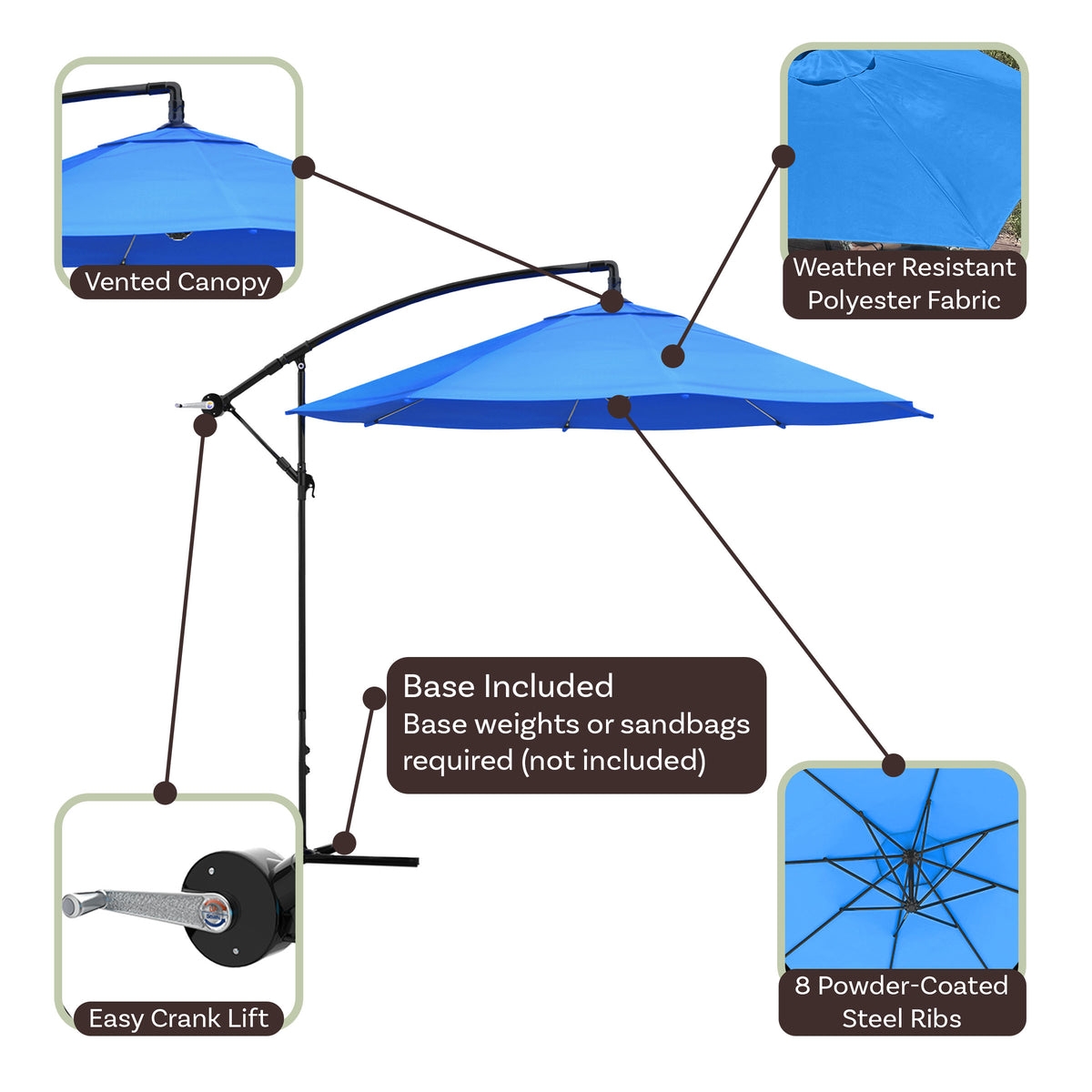 Pure Garden 10-Foot Offset Patio Umbrella with Crank and Base (Blue)
