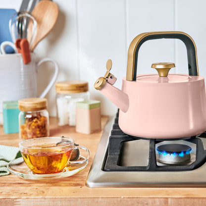Beautiful by Drew Barrymore 1.8 L Ceramic-Coated Stovetop Tea Kettle, Rose