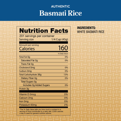 Authentic Royal Naturally Aged Indian White Basmati Rice, Long-Grain, Gluten-free - 20 lb. Bag