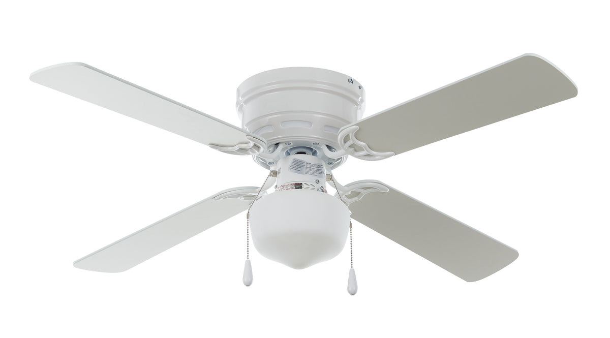 Mainstays 42 in Hugger Metal Indoor Ceiling Fan with Light, White, 4 Blades, LED Bulb, Reverse Airflow
