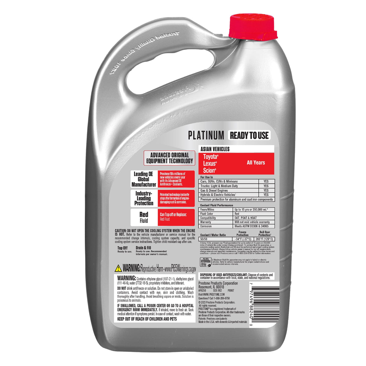 (2 pack) Prestone Platinum Asian Red Antifreeze and Coolant Prediluted 50/50 for Toyota, Lexus & Scion, 1 Gallon