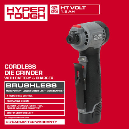 Hyper Tough 12V Brushless Cordless Die Grinder with 1.5Ah Battery