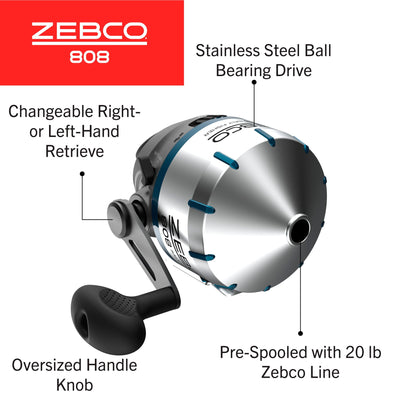 Zebco 808 Saltfisher Spincast Fishing Reel, Size 80 Reel, Stainless Steel Ball Bearing Drive, (Clam Packaging)
