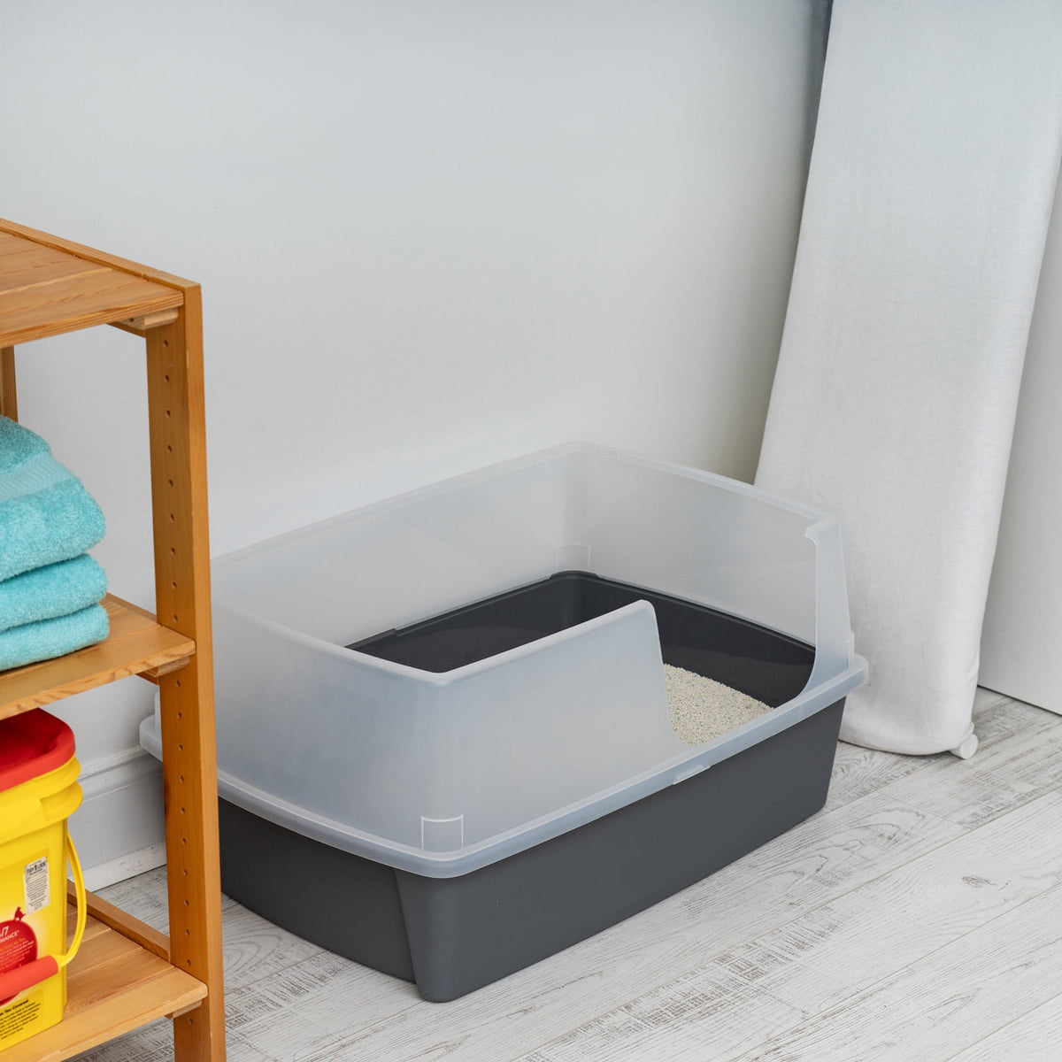 IRIS XXL Open-Top, Side Entry Cat Litter Box with High Sides, Easy to Clean for Big Cats, Gray