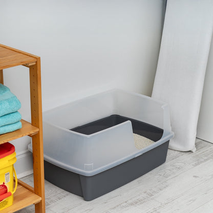 IRIS XXL Open-Top, Side Entry Cat Litter Box with High Sides, Easy to Clean for Big Cats, Gray