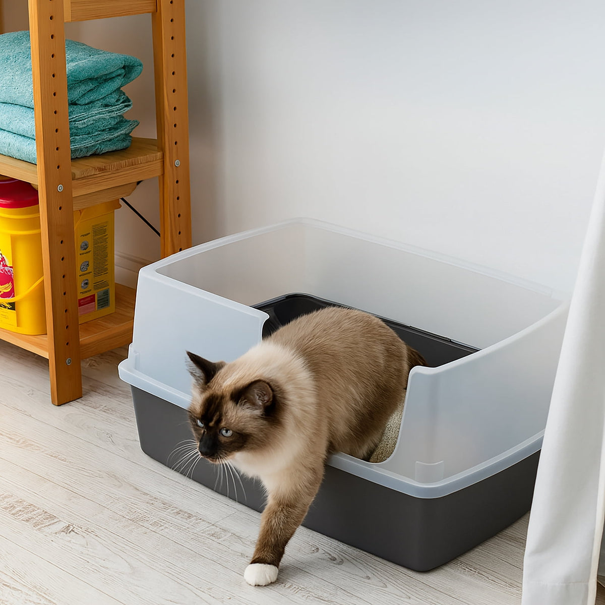 IRIS XXL Open-Top, Side Entry Cat Litter Box with High Sides, Easy to Clean for Big Cats, Gray