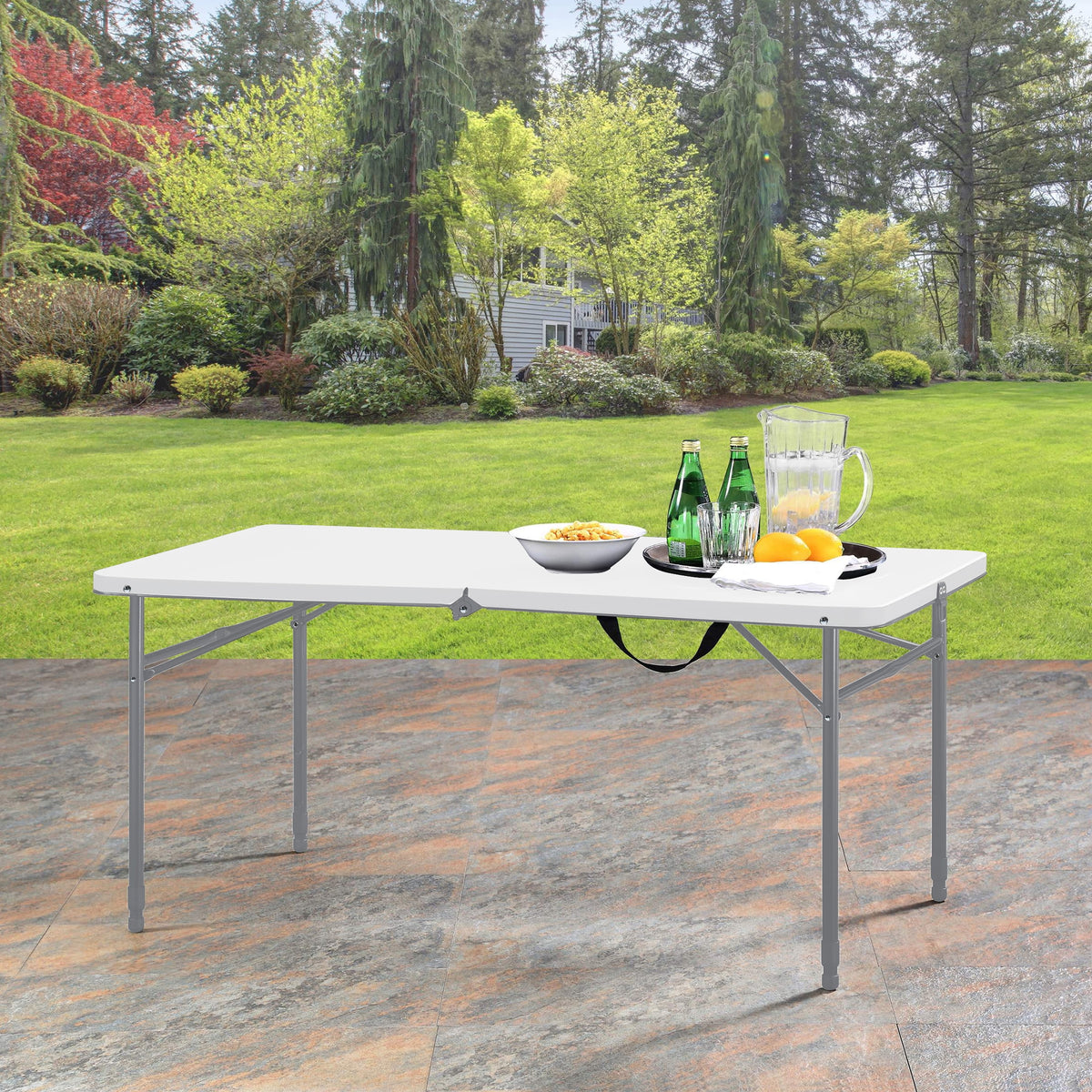 Mainstays 4 ft Adjustable Height Fold-in-Half Centerfold Folding Table, White