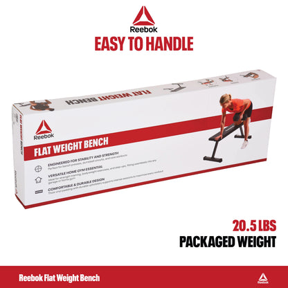 Reebok Heavy Duty Flat Bench – 600 lb Capacity, Tip-Resistant & Portable Weight Bench