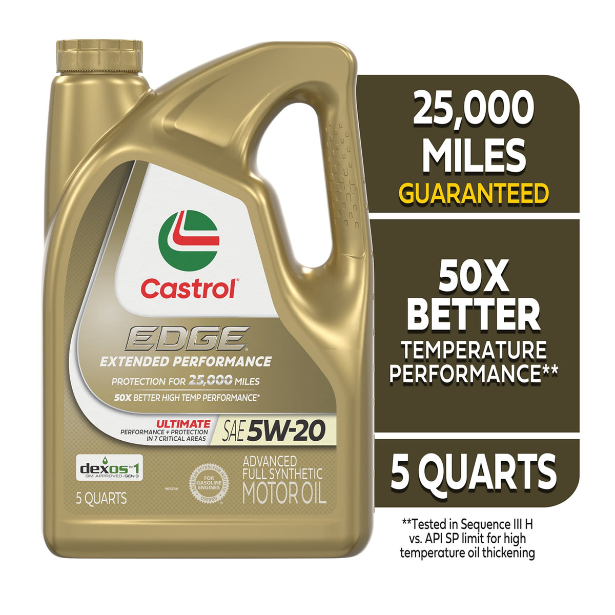 Castrol EDGE Extended Performance 5W-20 Advanced Full Synthetic Motor Oil, 5 Quarts