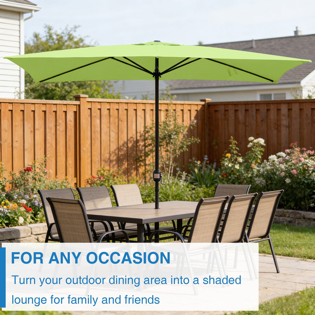 Abble 10x6.5ft Rectangular Patio Umbrella with Crank Handle, Outdoor Market Umbrella with 6 Sturdy Umbrella Ribs, Waterproof, Green