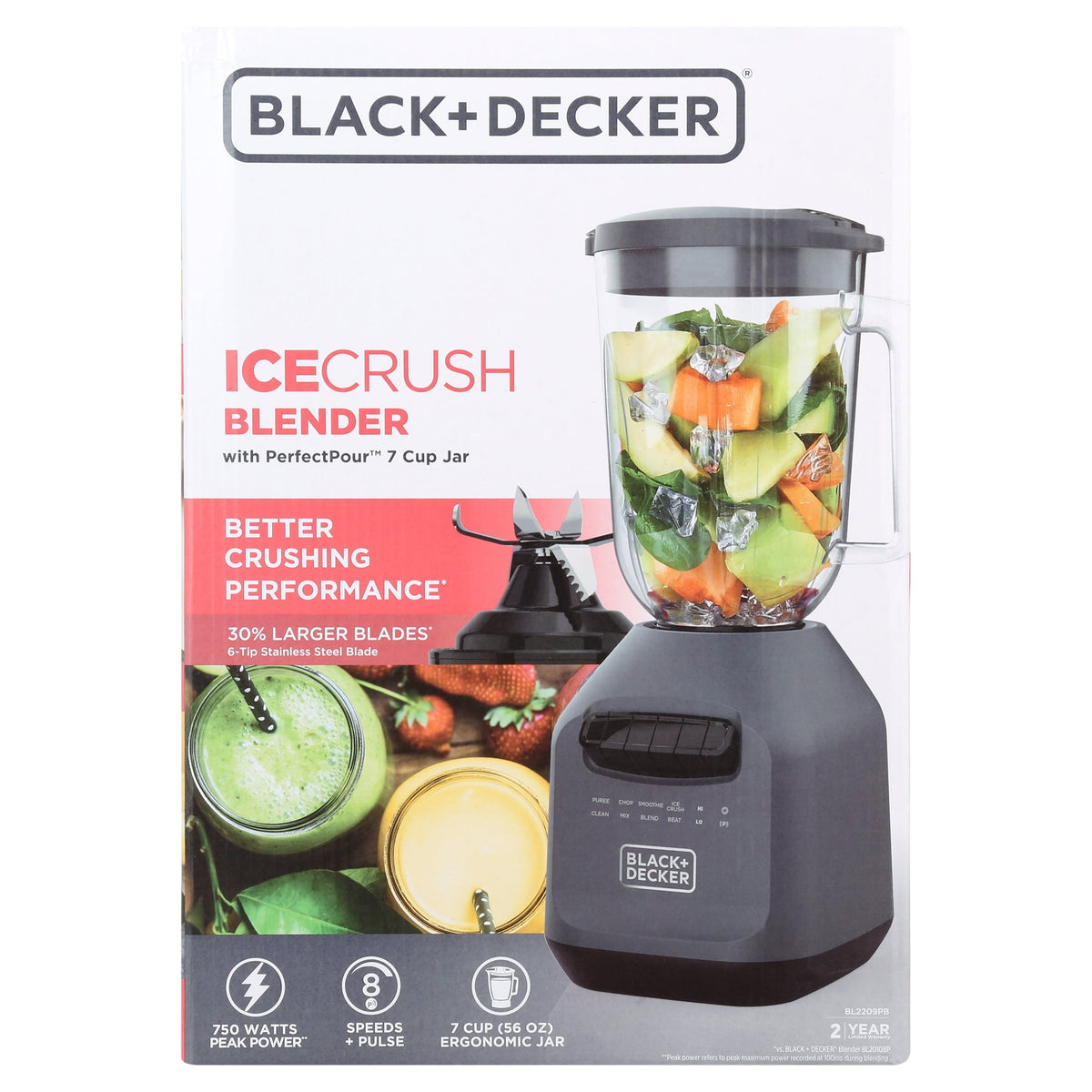 BLACK+DECKER Ice Crush Blender, 56 oz Plastic Jar, 700W, 6-Tip Blade, 8 Speeds + Pulse