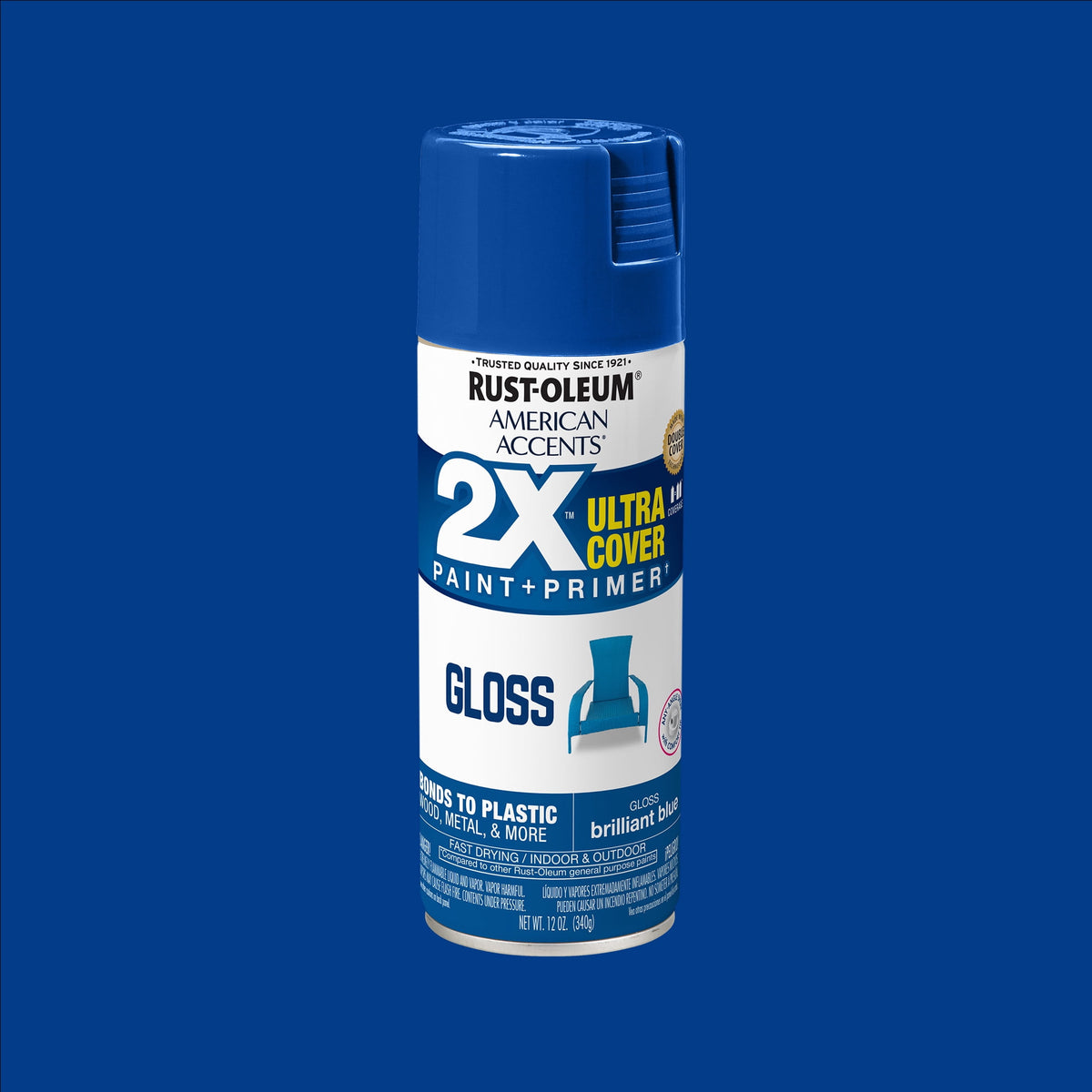 (6 pack) Brilliant Blue, Rust-Oleum American Accents 2X Ultra Cover Gloss Spray Paint-327892, 12 oz