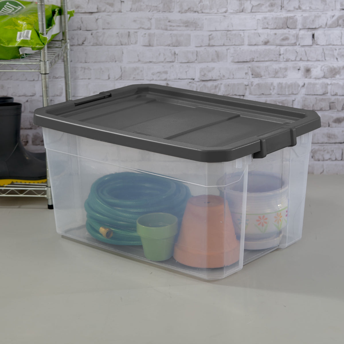 (2 pack) Sterilite 76 Quart Stacker Storage Bin, Clear Plastic Storage Container with Latch Lid, Durable, Dark Gray