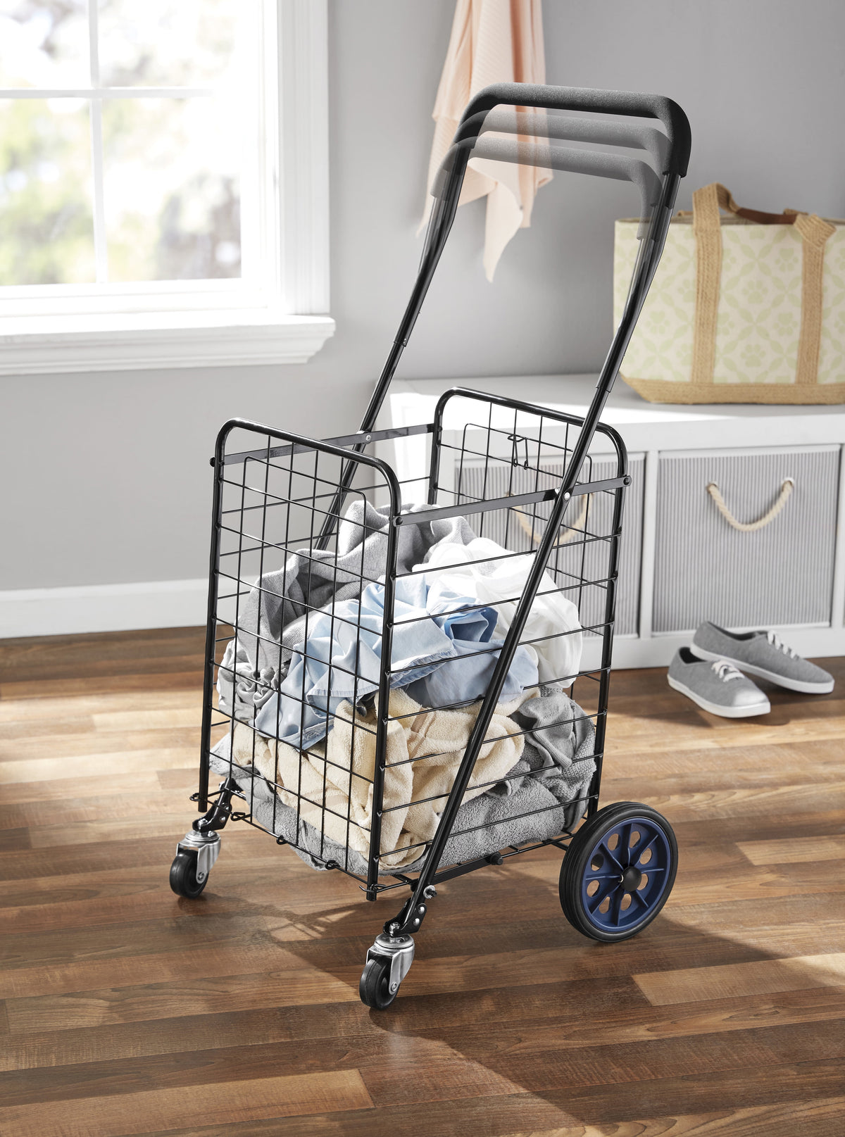 Mainstays Metal Rolling Utility Shopping Cart with Foldable Design