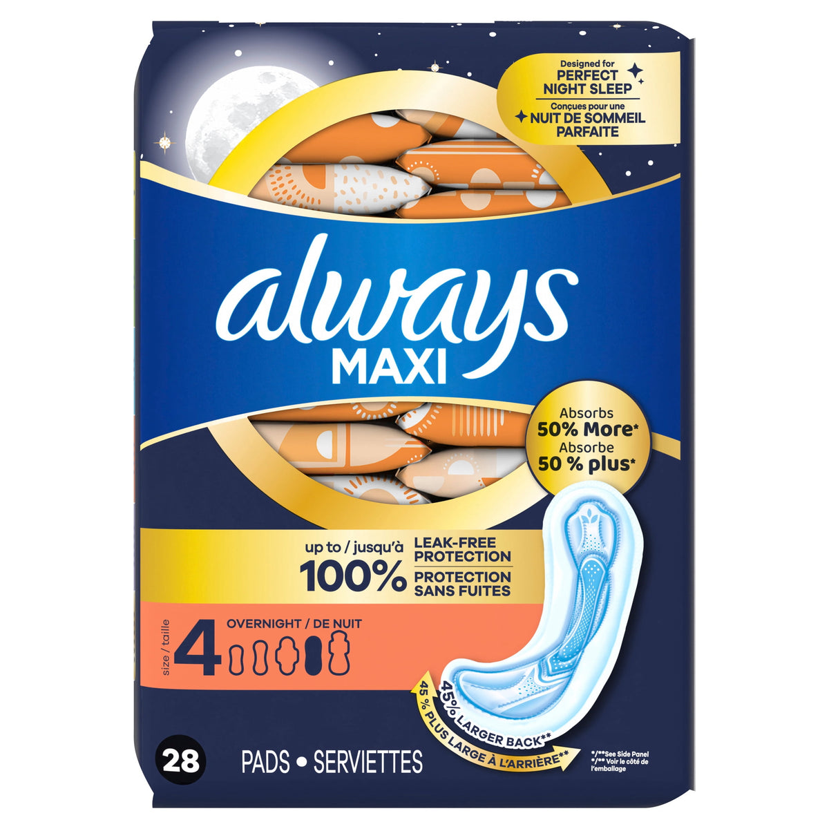 (6 pack) Always Maxi Pads without Wings, Size 4, Overnight Absorbency, 28 count