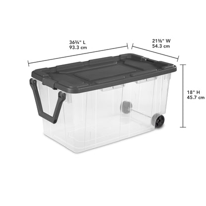 Sterilite Extra-Large Rugged Wheeled Storage Bin, 160 Quart Durable Clear Storage Container with Latching Lid and Pull Handle, Dark Gray, 2 Pack