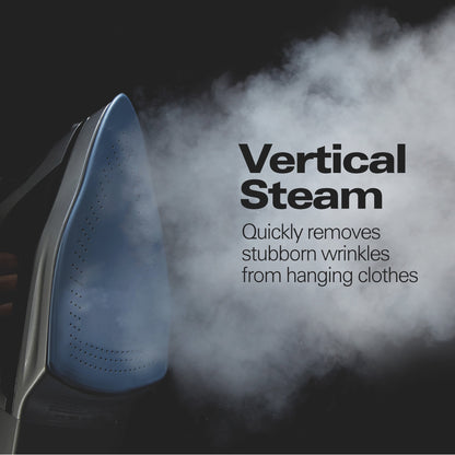 Hamilton Beach Durathon Digital Steam Iron for Clothes with Nonstick Soleplate, Retractable Cord, Anti-Drip, Auto Shut-Off, Digital Controls, 1700W, Silver