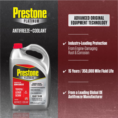 (2 pack) Prestone Platinum Asian Red Antifreeze and Coolant Prediluted 50/50 for Toyota, Lexus & Scion, 1 Gallon